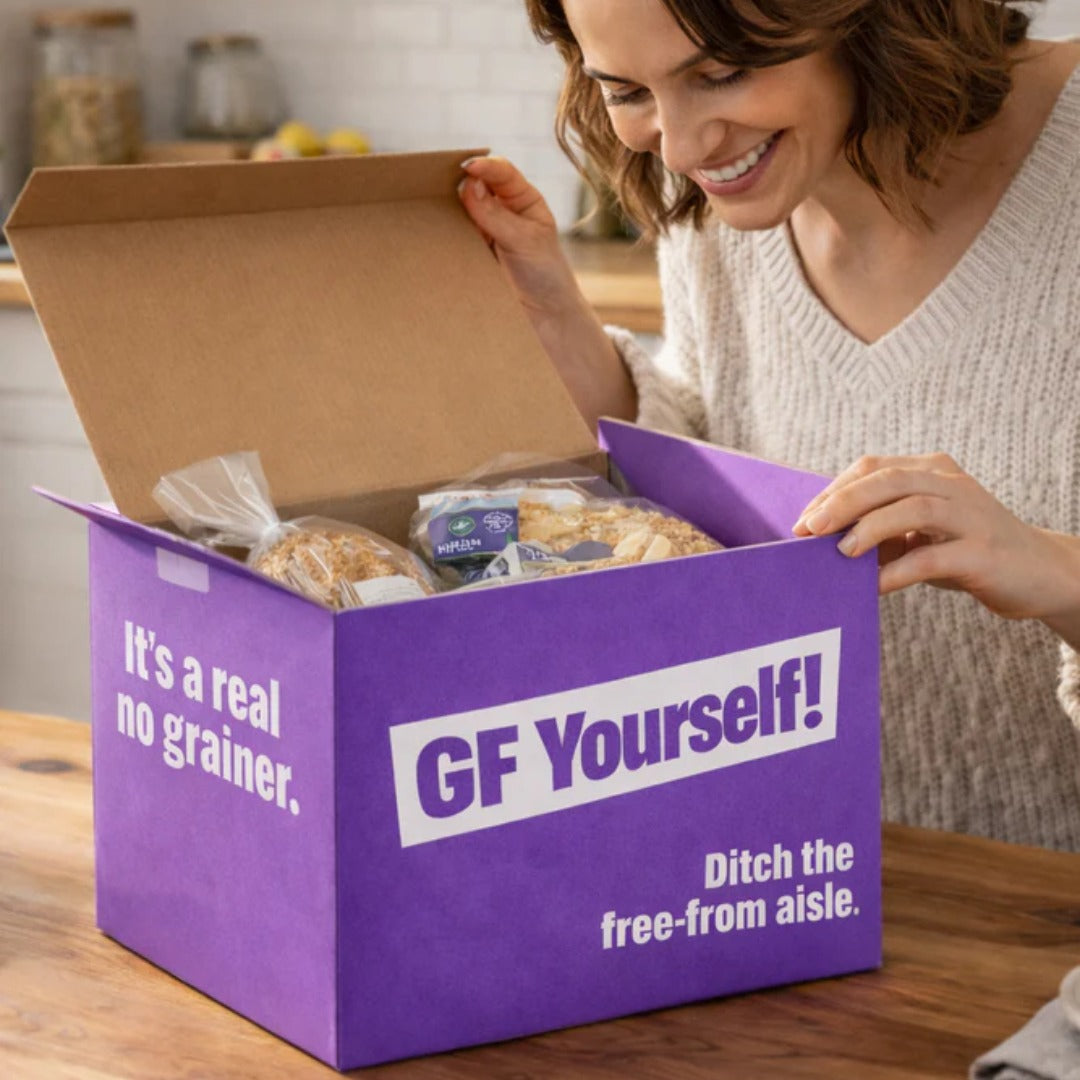Classic Box - 10 monthly Gluten free products including fresh bakery, savoury and sweet - not found in shops! Shipped mid-month via Royal Mail 24 Hour. 10% off your first box. Pause, cancel, any time!