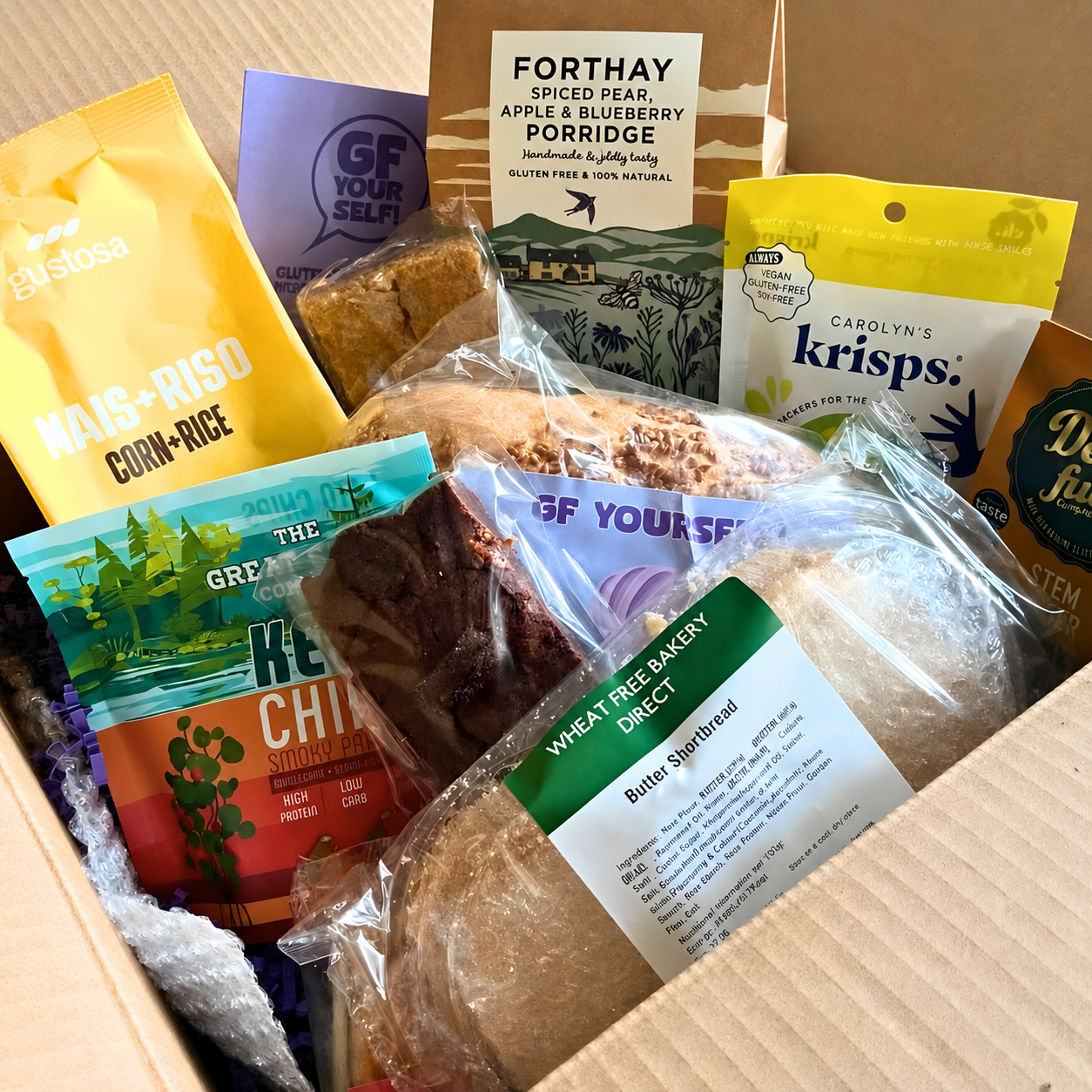 Classic Box - 10 monthly Gluten free products including fresh bakery, savoury and sweet - not found in shops! Shipped mid-month via Royal Mail 24 Hour. 10% off your first box. Pause, cancel, any time!